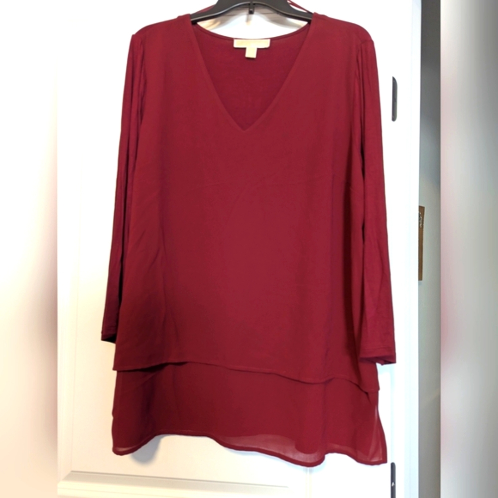 NWOT-Michael Kors Deep Red Layered V-Neck Blouse